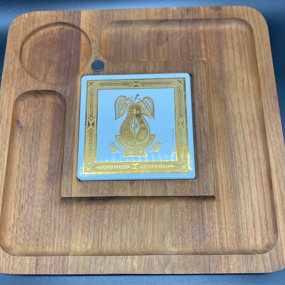 Vintage Georges Briard Teak Charcuterie Platter Signed Briard‎ 60s Danish Modern